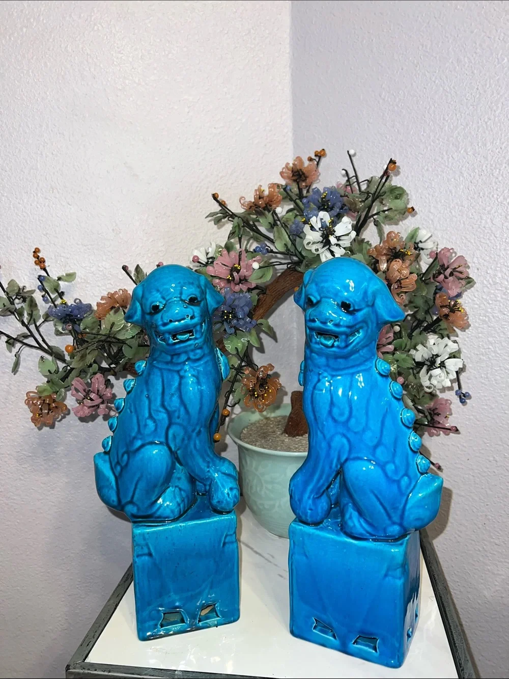 Foo Dogs Antique Turquoise Decorative Home Accent LN Vintage
